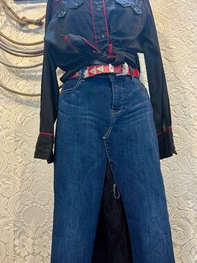 Genetic Denim Blue Denim Maxi Skirt with Front Slit